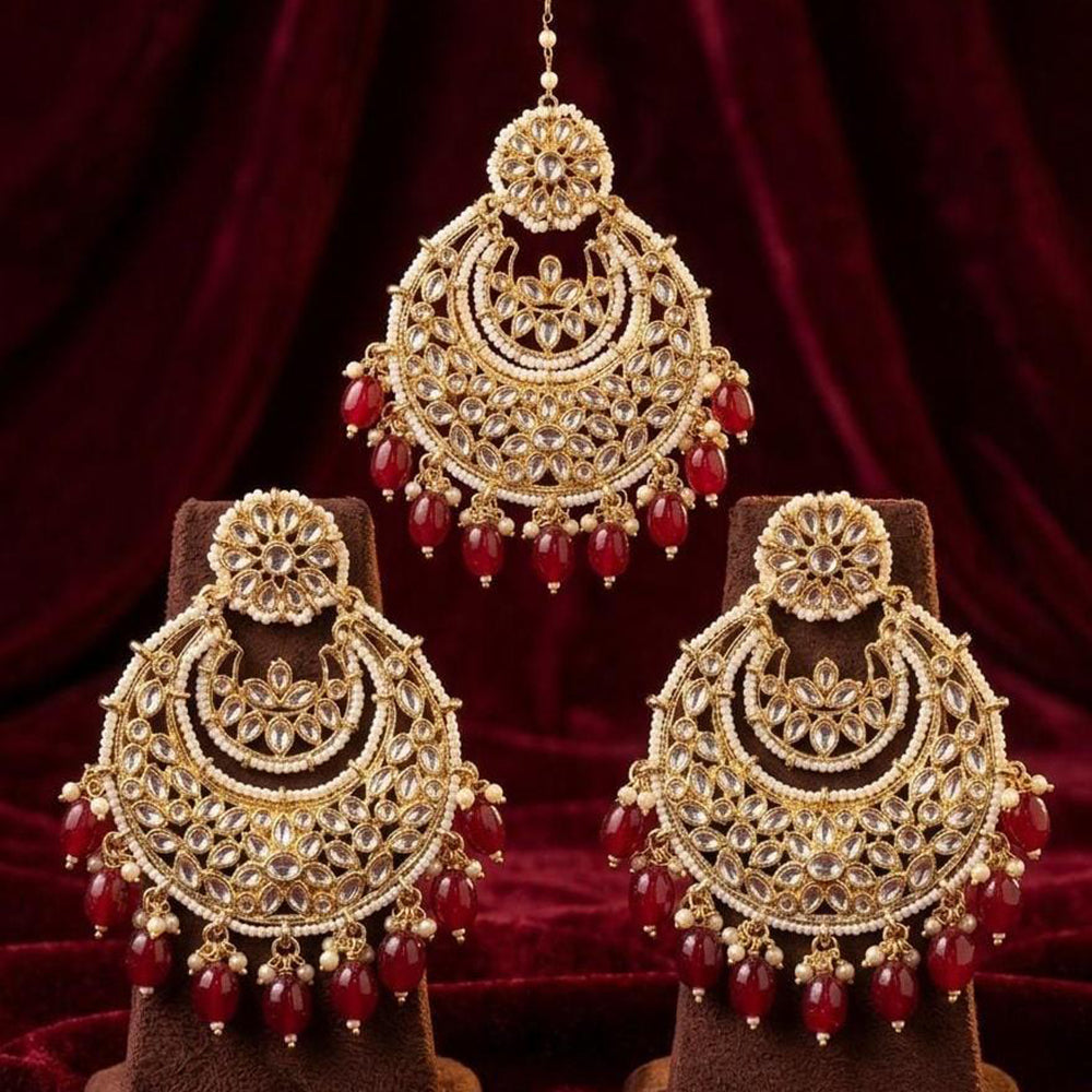 Manisha Jewellery Designer Crystal Stone Dangler Earrings with Matching Maangtikka