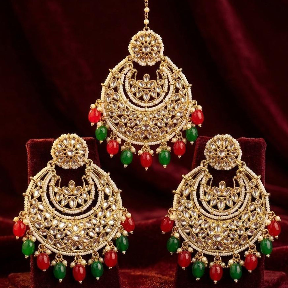 Manisha Jewellery Designer Crystal Stone Dangler Earrings with Matching Maangtikka