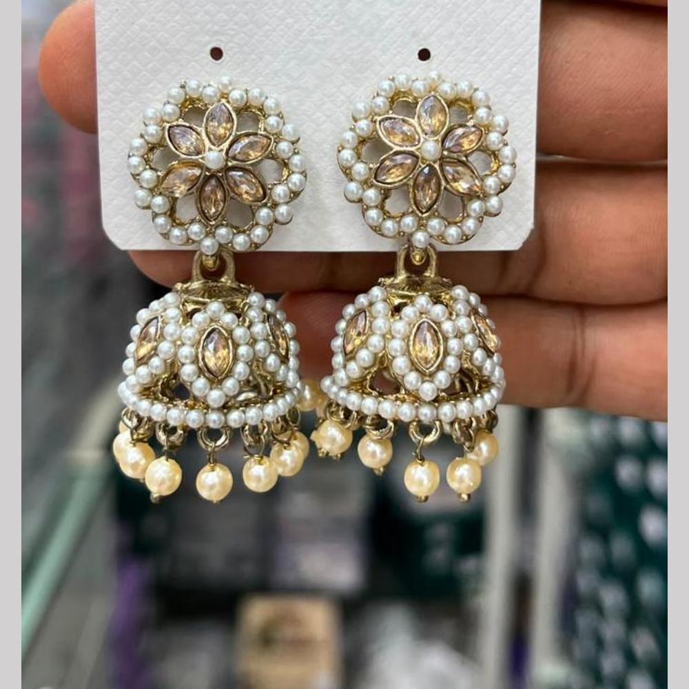 Manisha Crystal & Pearl Antique Gold Plated Jhumki Earrings