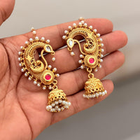 Manisha Pota Stone & Pearl Gold Plated Peacock Ear Cuff Jhumki Earrings