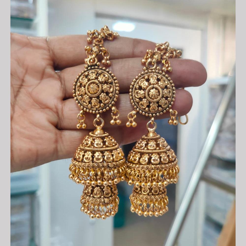 Manisha Gold Plated  Kan Chain Jhumki Earrings