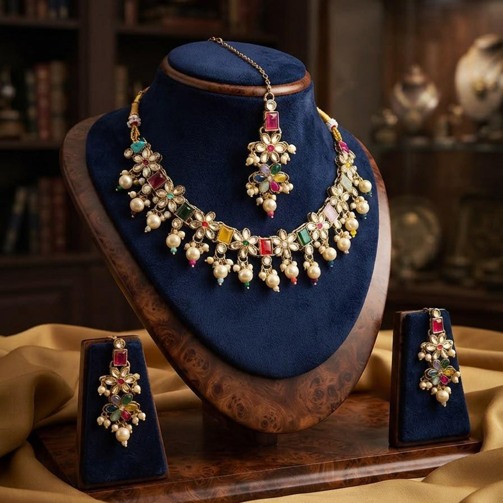 Manisha Gold Plated Kundan Stone & Pearl Necklace Set