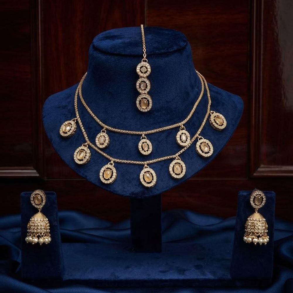 Manisha Gold Plated Crystal And Austrian Stone Double Layer Necklace Set