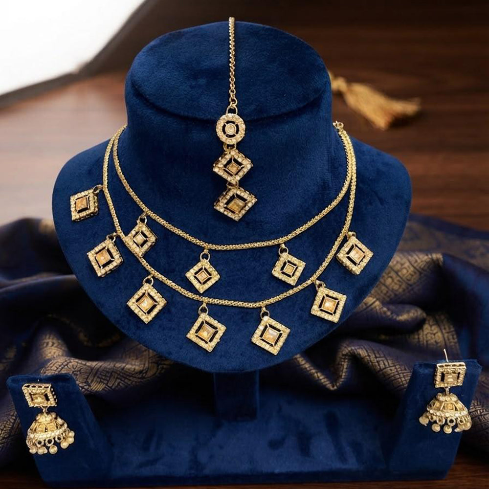 Manisha Gold Plated Crystal And Austrian Stone Double Layer Necklace Set