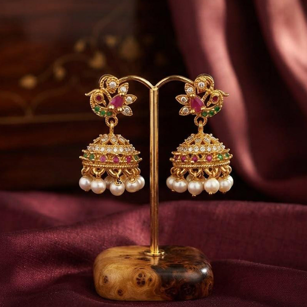 Manisha Jewellery Traditional Pota Stone And Pearl Jhumki Earrings 