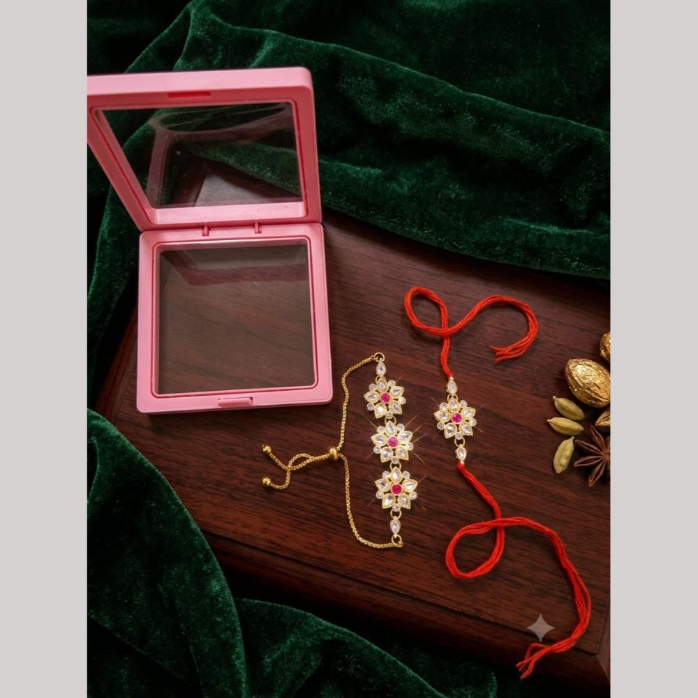 Manisha Jewellery Bhaiya And Bhabhi Kundan Stone Rakhi Combo