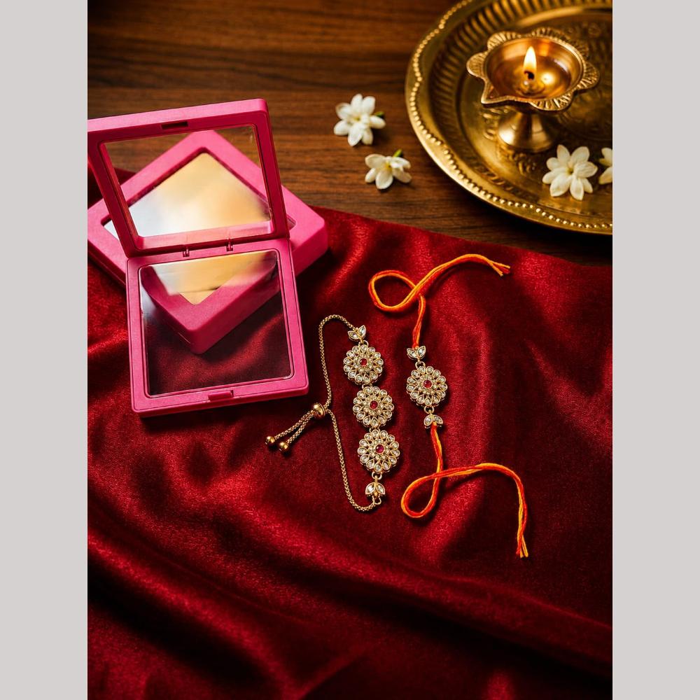 Manisha Jewellery Bhaiya And Bhabhi Kundan Stone Rakhi Combo