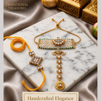 Manisha Jewellery Bhaiya And Bhabhi Kundan Stone Rakhi Combo