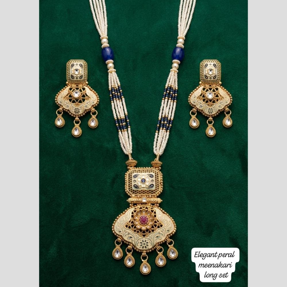 Manisha Jewellery Designer Pota Stone And Pearl Meenakari Long Necklace Set