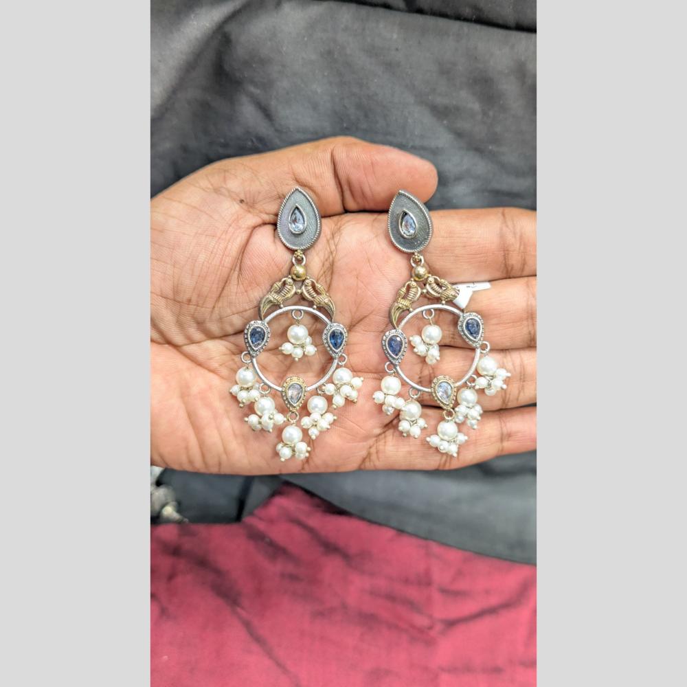 Manisha Jewellery Premium 2 Tone Plated Pota Stone Dangler Earrings