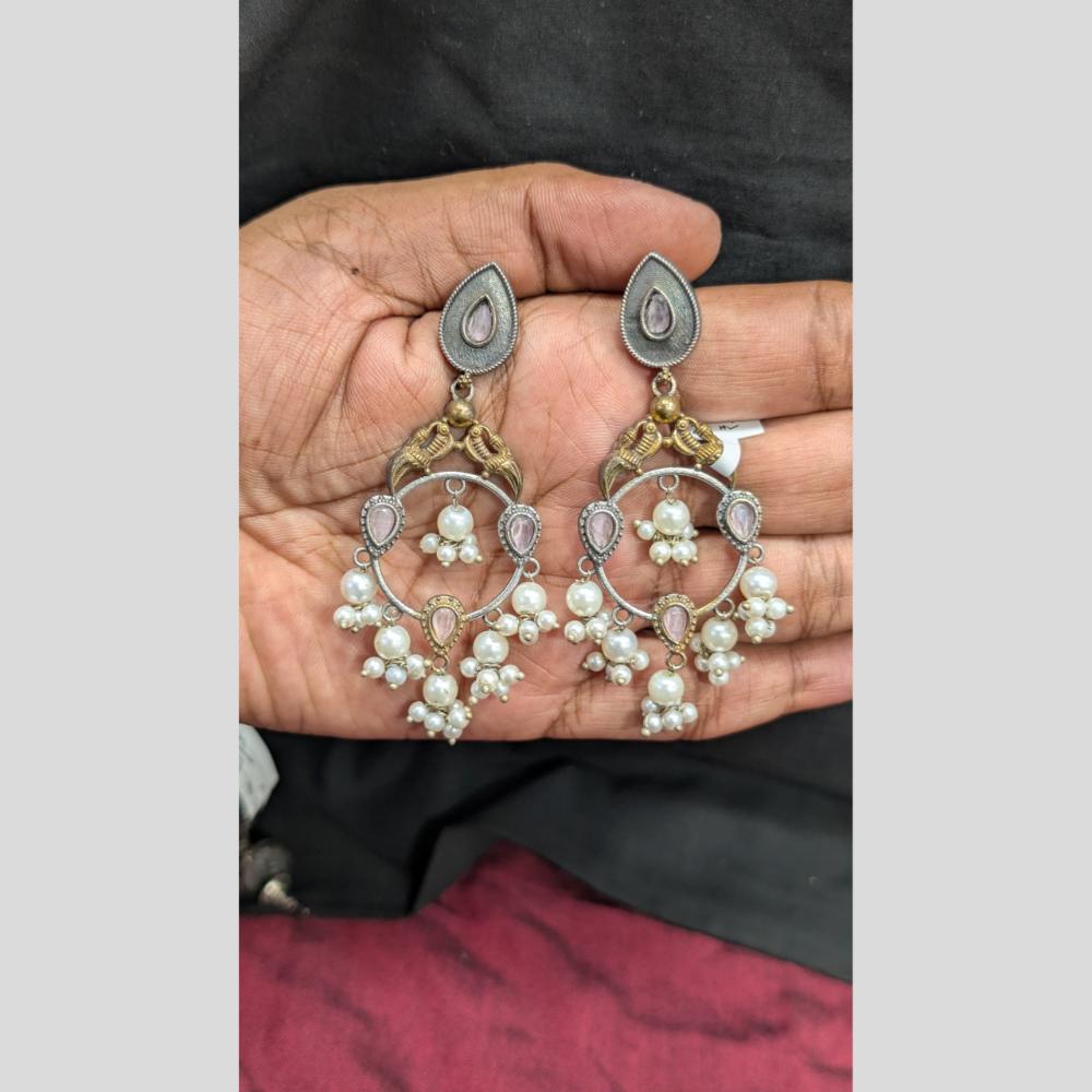 Manisha Jewellery Premium 2 Tone Plated Pota Stone Dangler Earrings