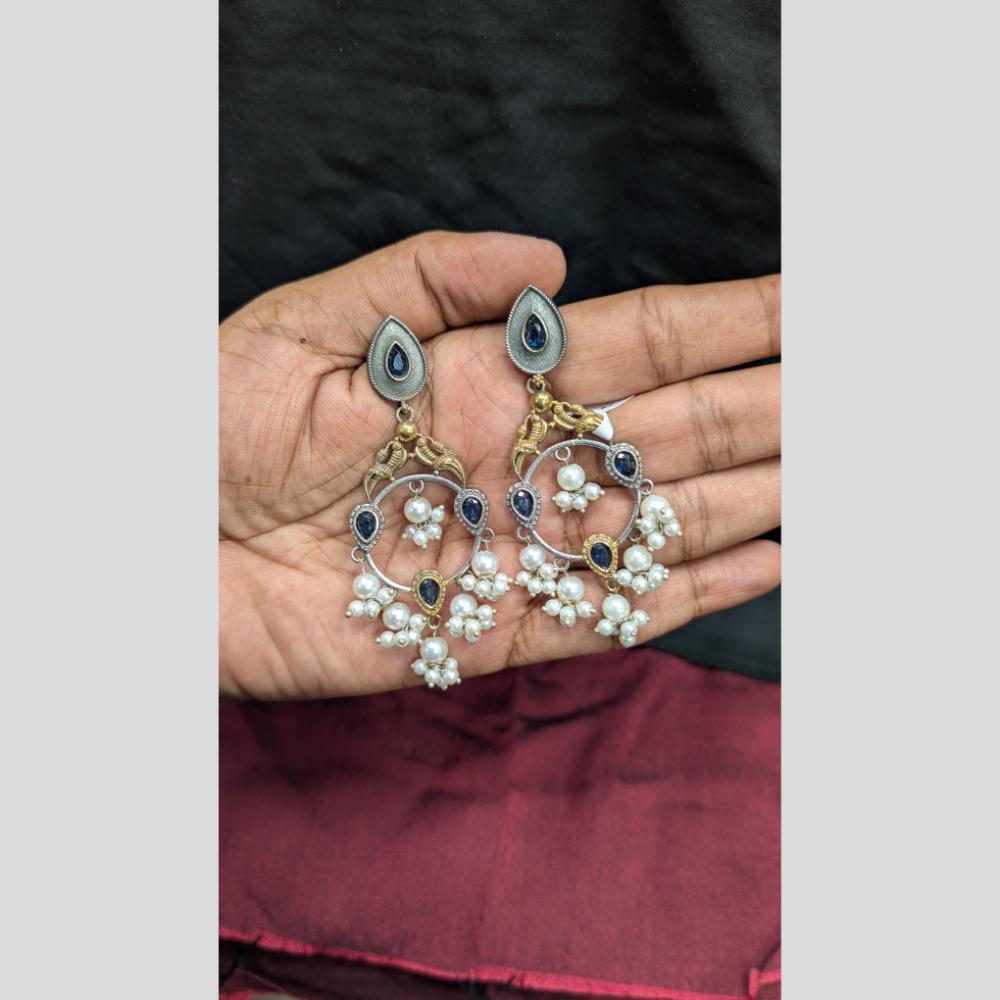 Manisha Jewellery Premium 2 Tone Plated Pota Stone Dangler Earrings 