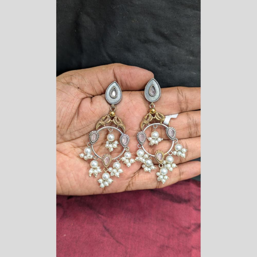 Manisha Jewellery Premium 2 Tone Plated Pota Stone Dangler Earrings