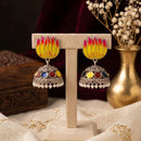 Manisha Jewellery Premium Oxidised Plated Pota Stone And Pearl Meenakari Jhumki Earrings