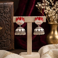 Manisha Jewellery Premium Oxidised Plated Pota Stone And Pearl Meenakari Jhumki Earrings