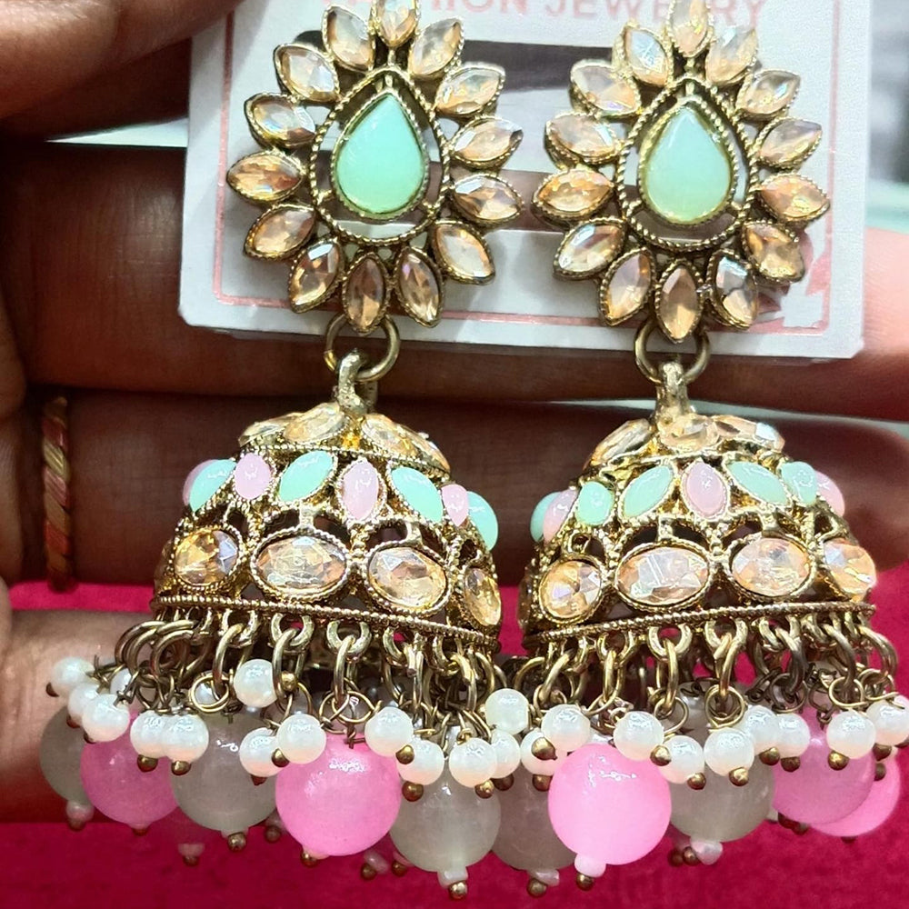 Manisha Jewellery Statement Pota Stone And Beads Jhumki Earrings