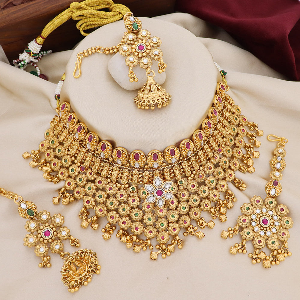 Manisha Jewellery Premium Pota Stone And Beads Choker Necklace Set