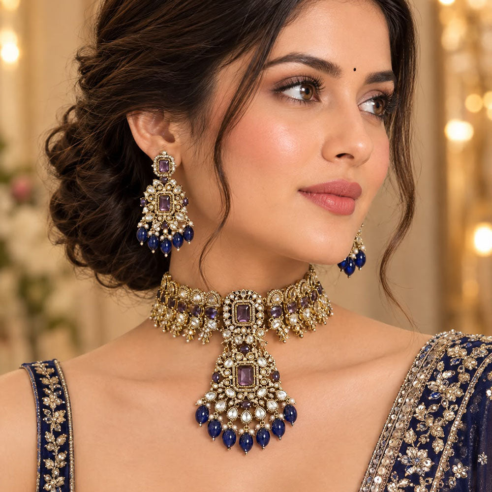 Manisha Jewellery Premium Pota Stone And Beads Choker Necklace Set