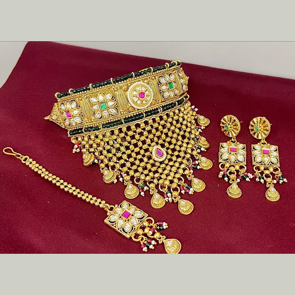 Manisha Jewellery Premium Pota Stone And Beads Choker Necklace Set