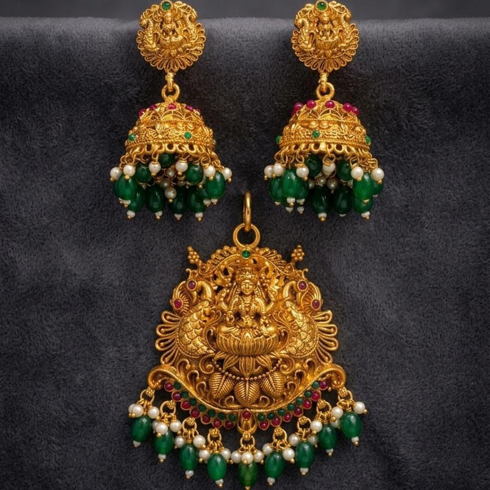Manisha Jewellery Festive Pota Stone And Beads Temple Pendant Jewellery Set