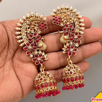 Manisha Jewellery Designer Sparkling Pota Stone And Pearl Earcuff Jhumki Earrings 
