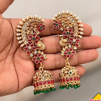 Manisha Jewellery Designer Sparkling Pota Stone And Pearl Earcuff Jhumki Earrings