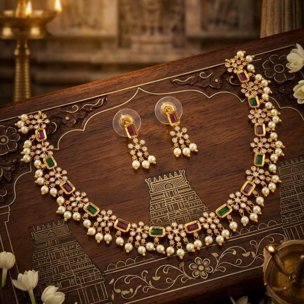 Manisha Jewellery Designer Austrian Stone And Pearl  Necklace Set