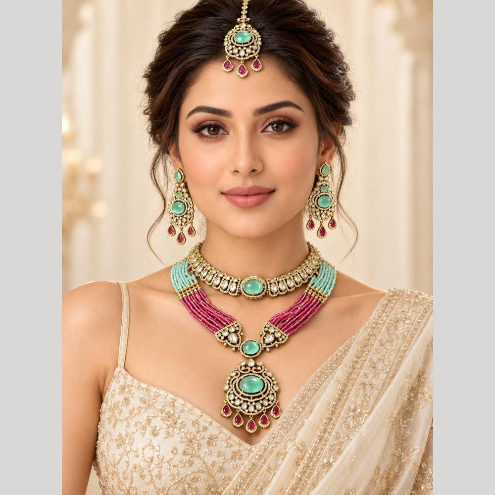 Manisha Jewellery Elegant Polki Kundan Stone Double Necklace Set for Women