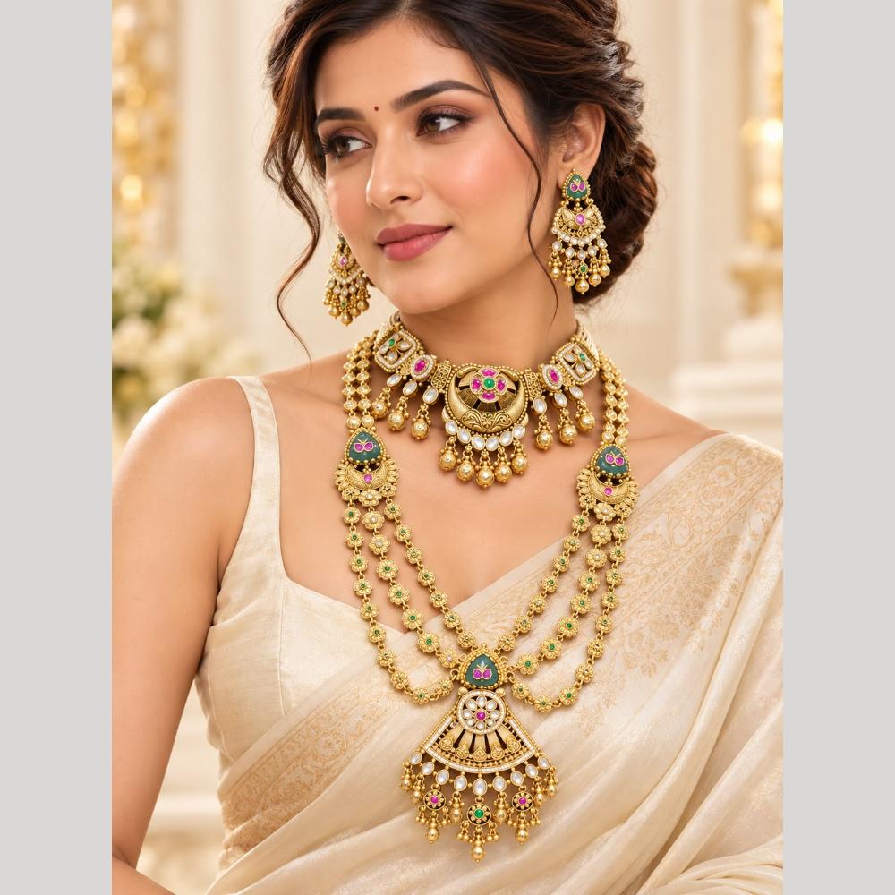 Manisha Jewellery Elegant Pota Stone And Pearl Double Necklace Set for Women