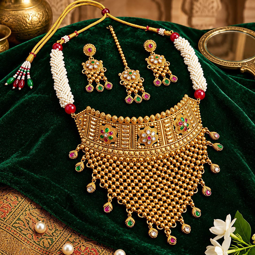 Manisha Jewellery Elegant Pota Stone And Pearl Choker Necklace Set for Women