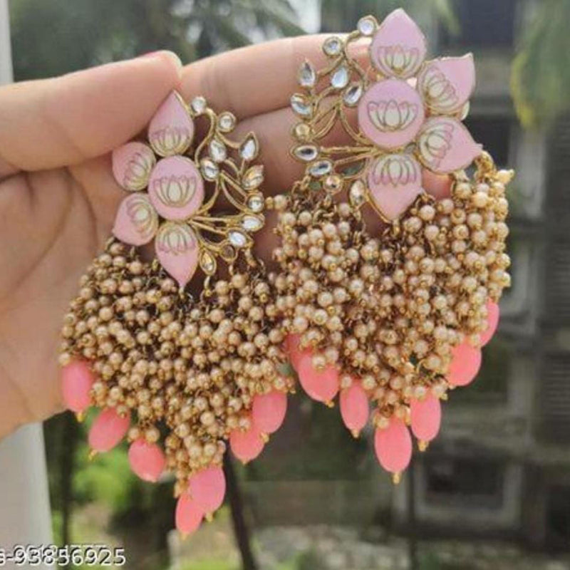 Lucentarts Jewellery Gold Plated Meenakari Dangler Beads Drop Earrings