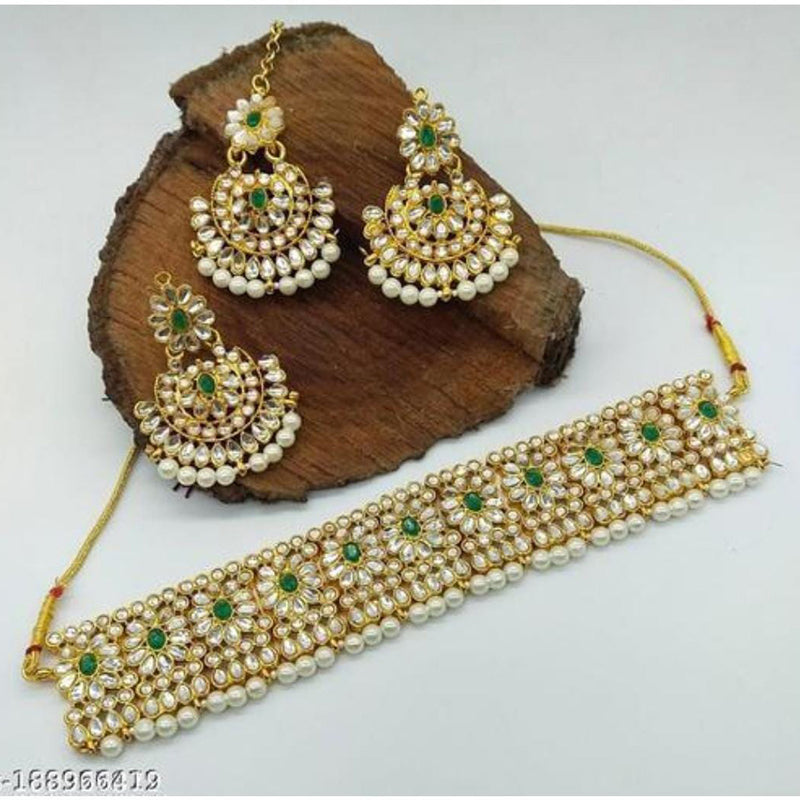 Lucentarts Jewellery Gold Plated Kundan Stone Necklace Set