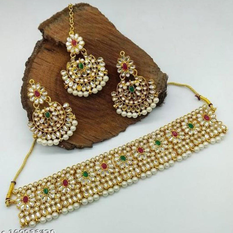 Lucentarts Jewellery Gold Plated Kundan Stone Necklace Set