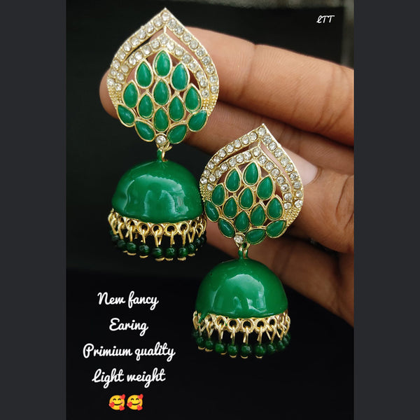 Emerald Green Antique Gold Polish Jhumka Earrings