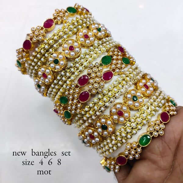 Lucentarts Jewellery Gold Plated Pearl Bangles Set