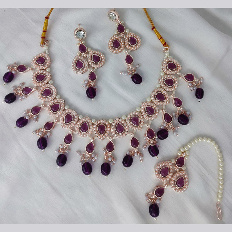 Lucentarts Jewellery Rose Gold Plated Kundan Necklace Set