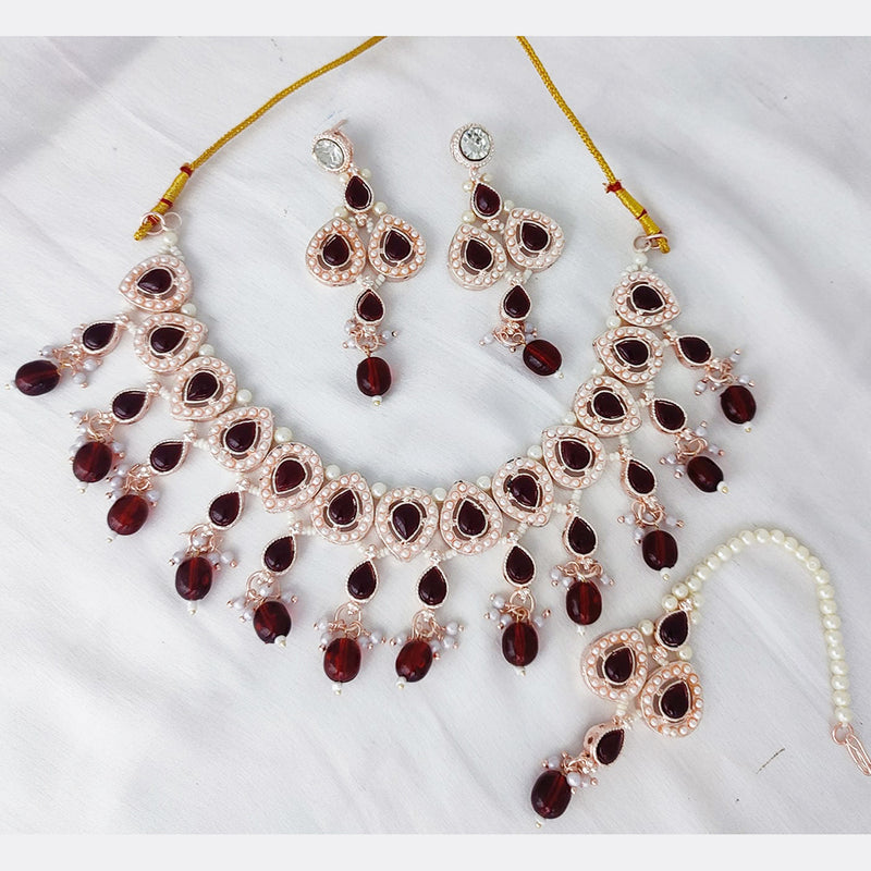 Lucentarts Jewellery Rose Gold Plated Kundan Necklace Set