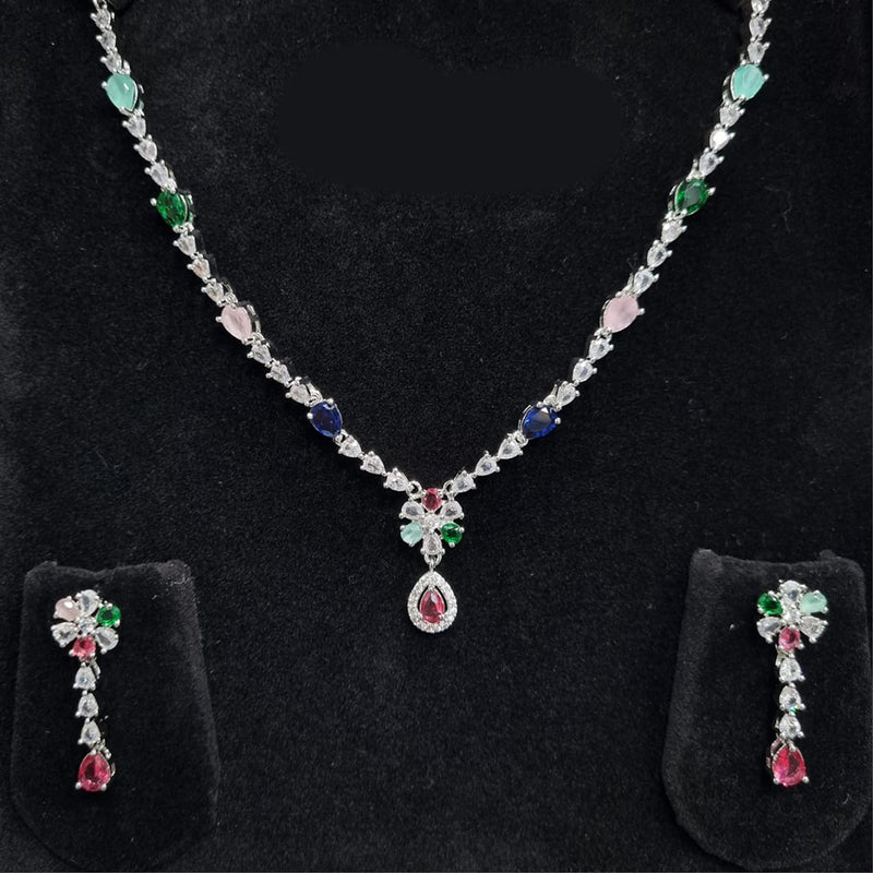 Lucentarts Jewellery Silver Plated Crystal Stone Necklace Set