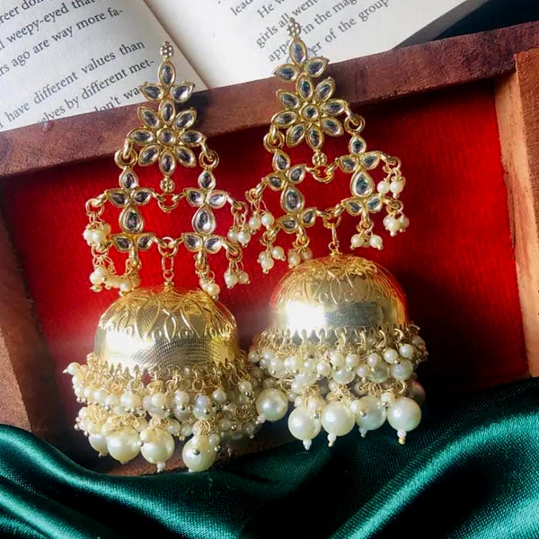 Lucentarts Jewellery Gold Plated Kundan Stone Jhumki Earrings