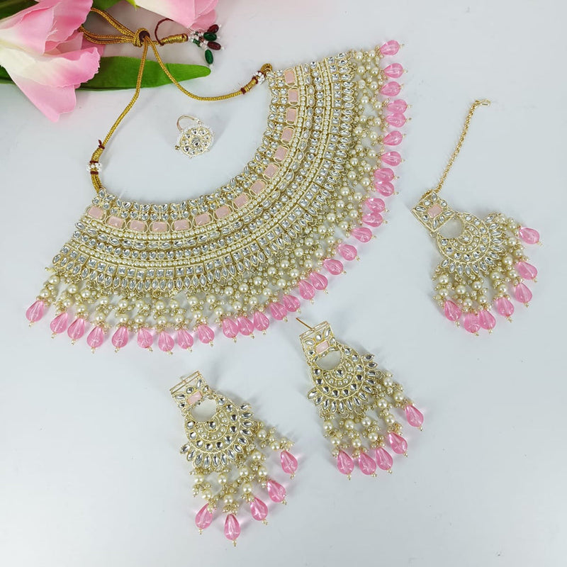 Lucentarts Jewellery Gold Plated Kundan And Beads Necklace Set