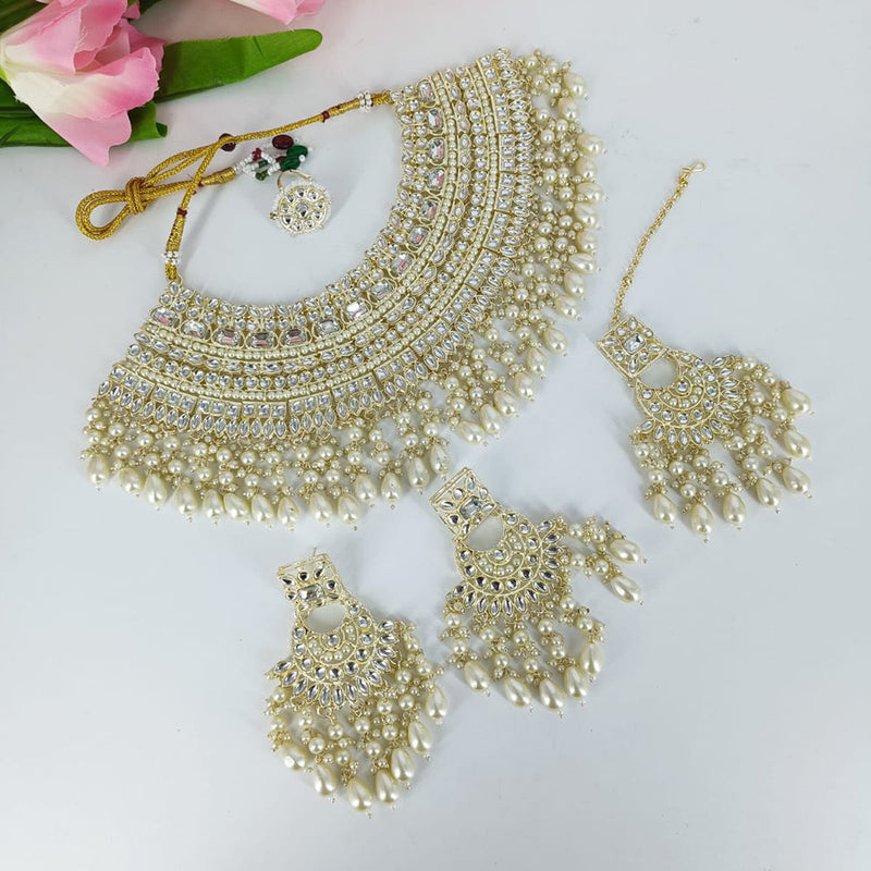 Lucentarts Jewellery Gold Plated Kundan And Beads Necklace Set