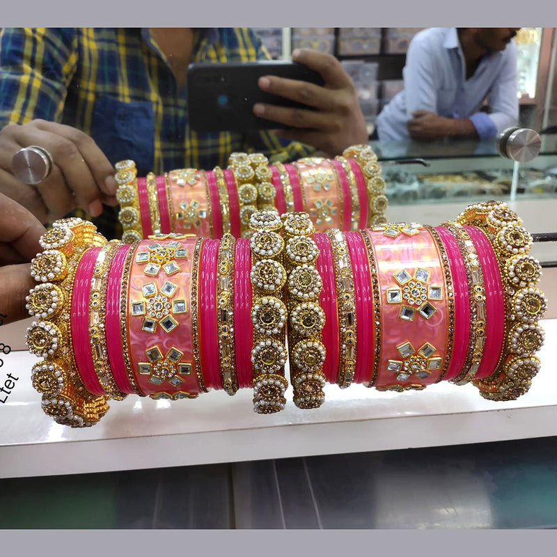 Lucentarts Jewellery Gold Plated Austrian Stone And Pearl Bangles Set