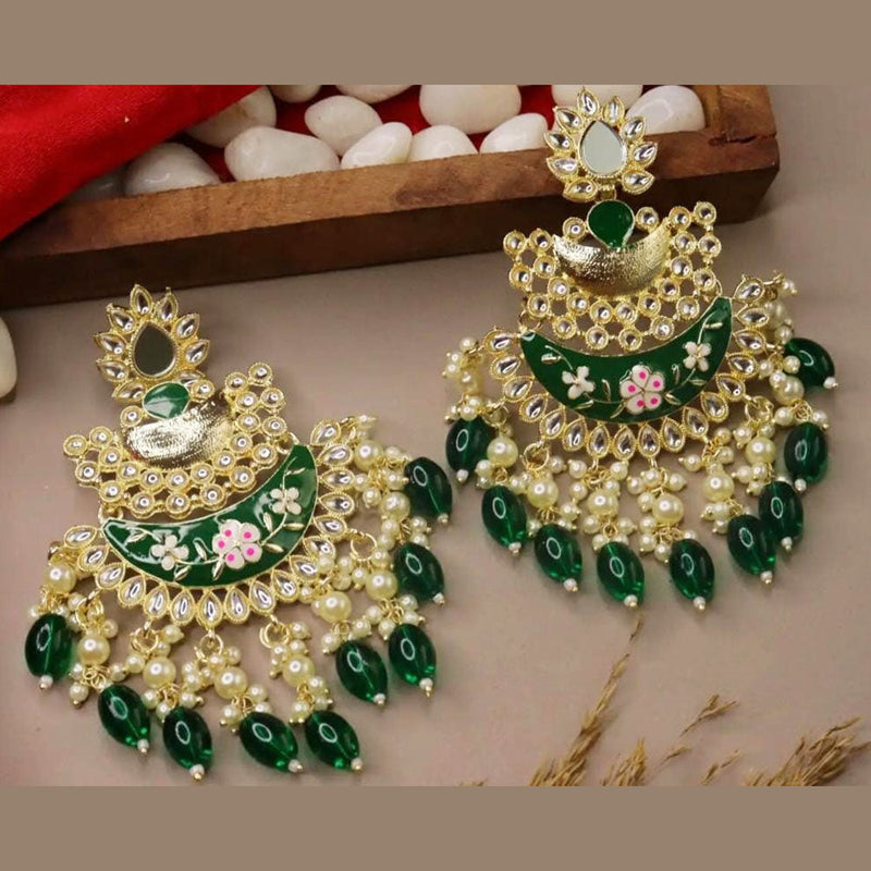 Lucentarts Jewellery Gold Plated Kundan And Meenakari Dangler Earrings