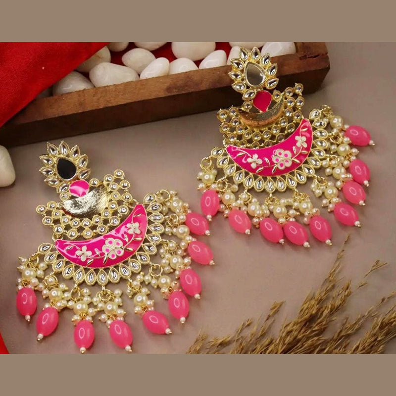 Lucentarts Jewellery Gold Plated Kundan And Meenakari Dangler Earrings