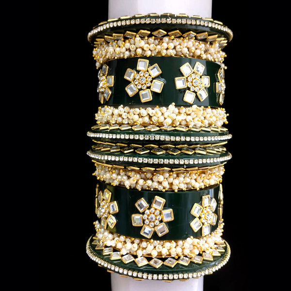 Lucentarts Jewellery Gold Plated Crystal Stone Bangles Set