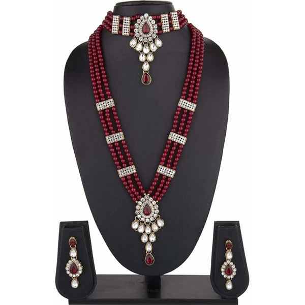 Lucentarts Jewellery Gold Plated Austrian Stone & Beads Double Necklace Set