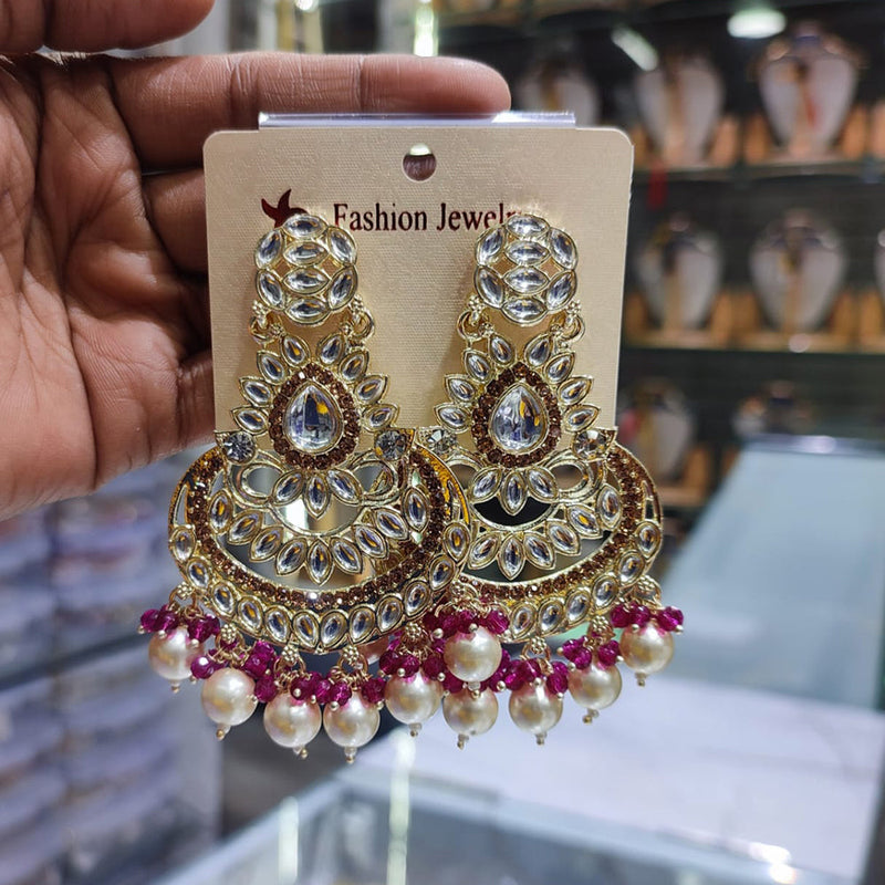 Lucentarts Jewellery Gold Plated Kundan Dangler Earrings