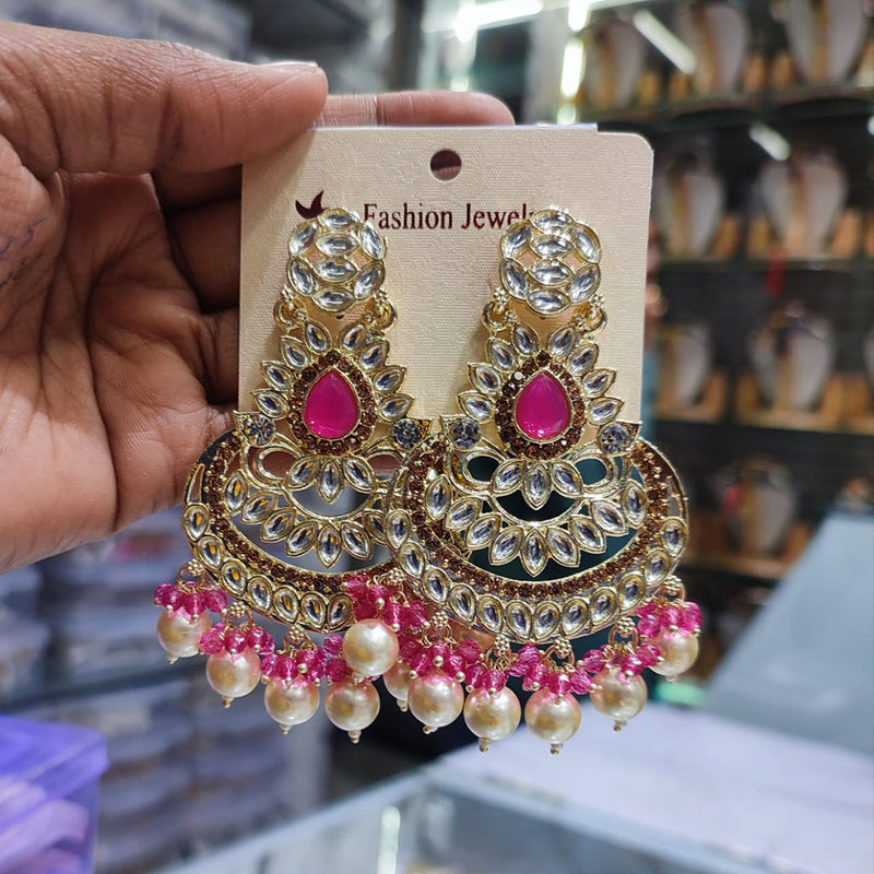 Lucentarts Jewellery Gold Plated Kundan Dangler Earrings