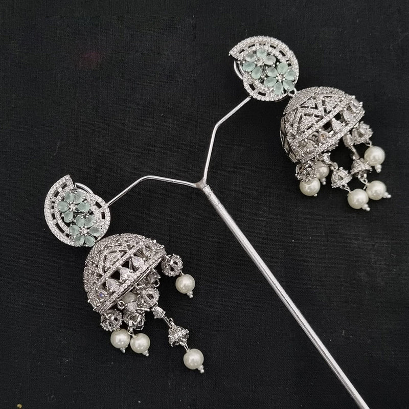 Lucentarts Jewellery Silver Plated AD Jhumki Earrings