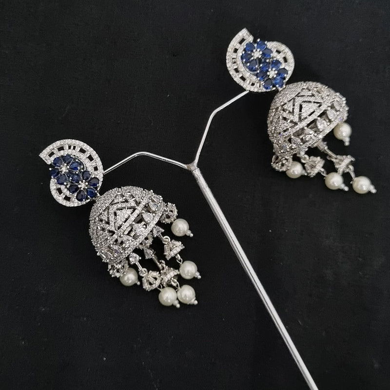 Lucentarts Jewellery Silver Plated AD Jhumki Earrings